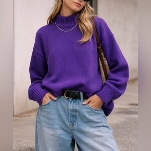 Vintage GAP Chunky Cable Knit Purple Cotton Sweater Grandpa Core Size M